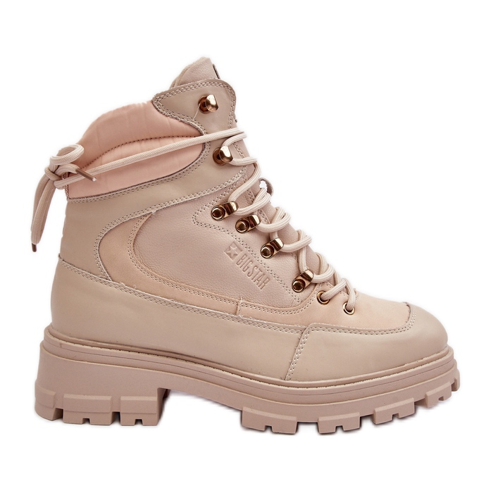 Stivaletti stringati isolanti da donna beige chiaro Big Star MM274664