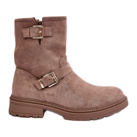 Stivali Bassi Da Donna Con Fibbie, Bliggore Beige Scuro