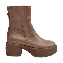 Lemar Volavola Stivaletti Lemar Tacco Basso in Pelle Beige Scuro