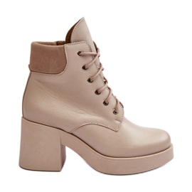 Stivaletti in Pelle da Donna con Tacco Alto Beige Lemar Leocera