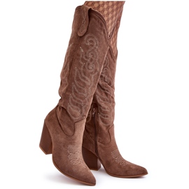 WS1 Stivali da cowboy da donna con tacco alto, Tomani beige scuro