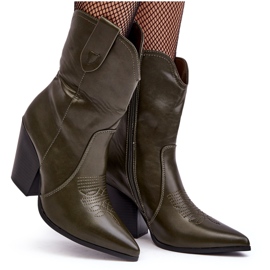WS1 Stivali texani con tacco alto da donna Melaitia verde scuro