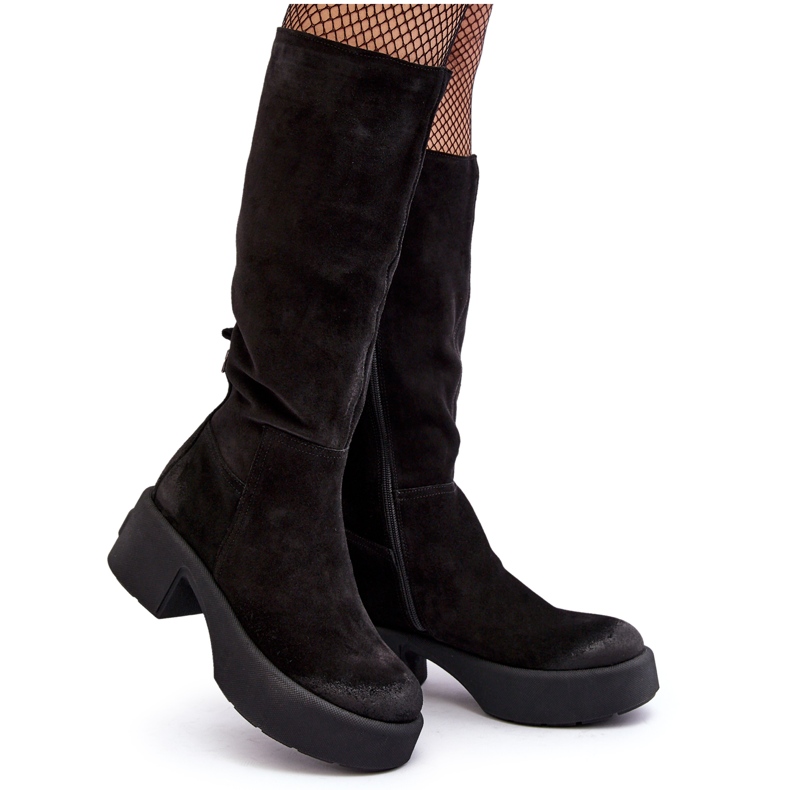Stivali sopra il ginocchio da donna in pelle scamosciata Lemar Black Malayah nero