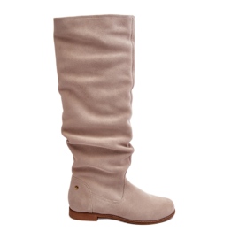 Stivali al ginocchio in pelle scamosciata da donna Maciejka 05790-22 Beige chiaro