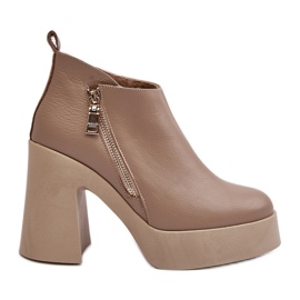 Stivaletti da donna su tacco alto massiccio con cerniera 1755 Zazoo Beige