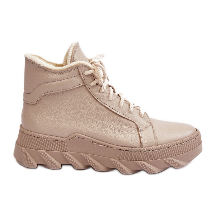 Stivali in pelle isolati da donna sulla piattaforma beige Lemar Jevette