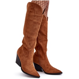 Stivali da cowboy Delia in pelle scamosciata alla moda marrone