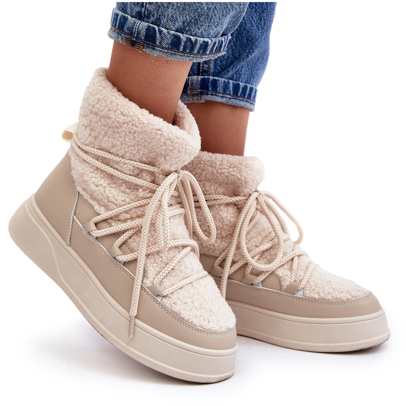 FG2 Stivali da neve con plateau da donna Ahatissa beige chiaro