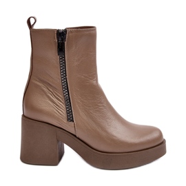 Lemar Littosa Stivaletti Lemar Littosa in pelle beige scuro su tacco massiccio con cerniere