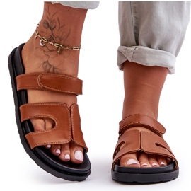 Joia Infradito classiche da donna in pelle con velcro, colore marrone