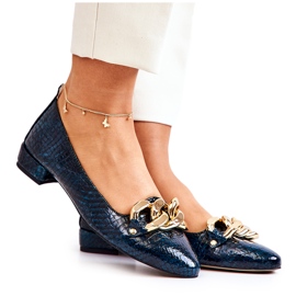 Alberto Violli Ballerine in Pelle Verniciata Snake con Catena, Verde