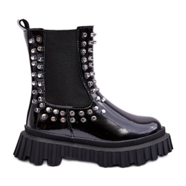 Stivaletti Chelsea in vernice da ragazza decorati con strass Adelie neri nero