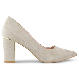 Décolleté da donna in camoscio leggero con comodo tacco alto beige