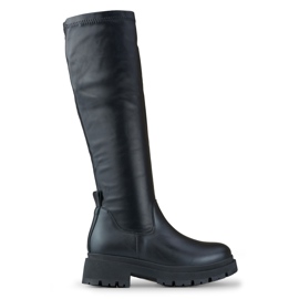 Stivali da donna elastici neri realizzati in ecopelle nero