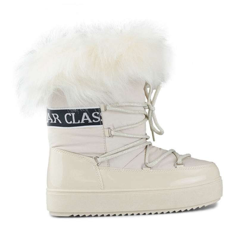 Doposci da donna beige con pelliccia decorativa