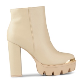 Stivaletti alti da donna beige con tacco spesso