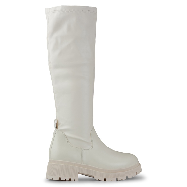 Stivali da donna elastici beige realizzati in ecopelle