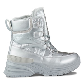 Doposci sportivi stringati color argento da donna
