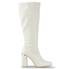Stivali beige in ecopelle con tacco alto