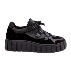 Scarpe sportive da donna in pelle con plateau M01/1 Zazoo nere nero