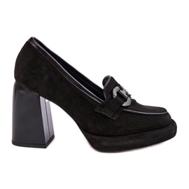 Décolleté in pelle su tacco alto massiccio Laura Messi 2706 Nero
