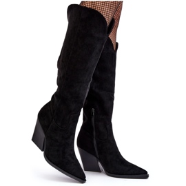 Stivali da cowboy in pelle scamosciata alla moda neri Delia nero