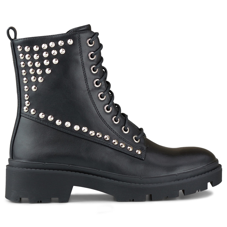 Operai rock da donna realizzati in ecopelle nero