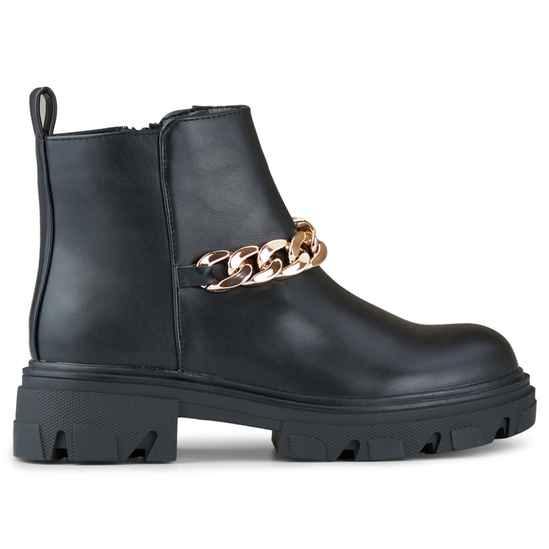 Stivaletti da donna con catena realizzati in ecopelle nero