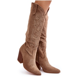 Stivali da cowboy da donna Tomani beige con tacco alto