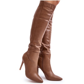 Stivali sopra il ginocchio da donna con tacco alto, Sirenpha Beige Scuro