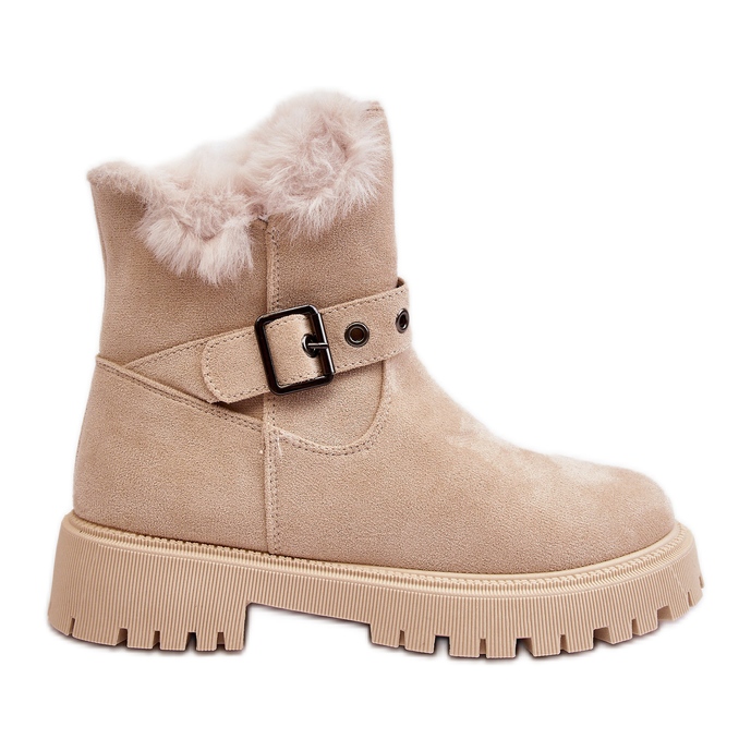 Vinceza Stivaletti Morcos da donna beige con cerniera in pelliccia