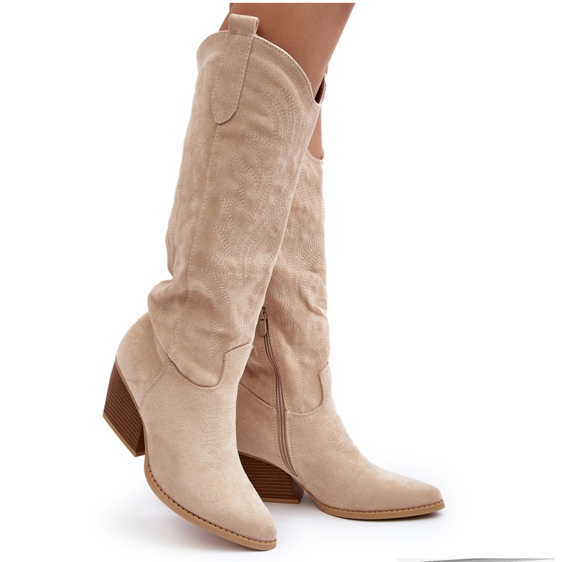 Stivali da cowboy beige chiaro da donna di Sloana
