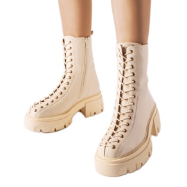 Stivali bovver isolanti beige decorati con rilegatura Amla