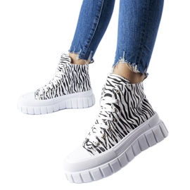 Sneakers alte con plateau e fantasia zebrata Fiave bianco