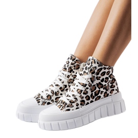 Sneakers Fiave con plateau alto e stampa leopardata bianca