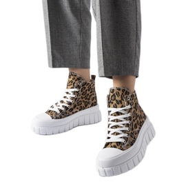 Sneakers con plateau marroni con stampa leopardata di Fiave marrone