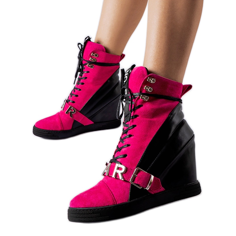 Sneakers con zeppa Pugliesi rosa e nere