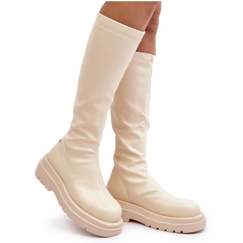 Stivali Platform Da Donna Con Cerniera GOE MM2N4067 Beige Chiaro