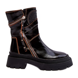 Stivaletti da donna in pelle verniciata con cerniere Maciejka 06238-18 Nero