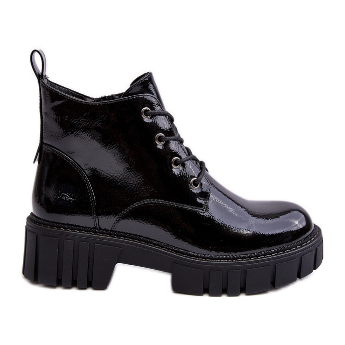 Sergio Leone Stivaletti stringati isolanti in pelle verniciata neri Bjorg nero