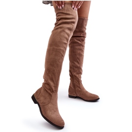 Stivali piatti sopra il ginocchio da donna Bikka beige