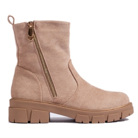 Stivaletti in camoscio beige con cerniera decorativa di Vinceza
