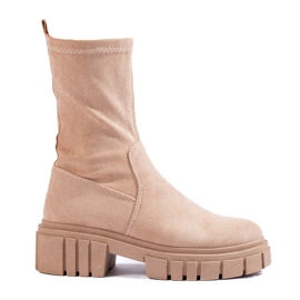Stivaletti alti da donna Shelovet in camoscio beige