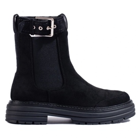 Stivaletti in pelle scamosciata nera con fibbia Shelovet nero