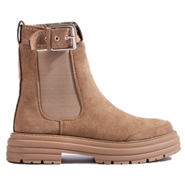 Stivaletti in camoscio kaki con fibbia Shelovet beige