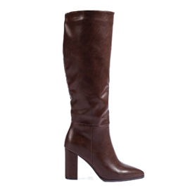 Eleganti stivali marroni con tacco realizzati in pelle ecologica Shelovet marrone