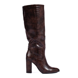Shelovet stivali marroni con tacco da donna marrone