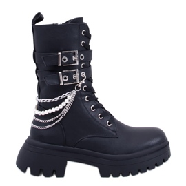Glance Stivali bovver neri con catene nero