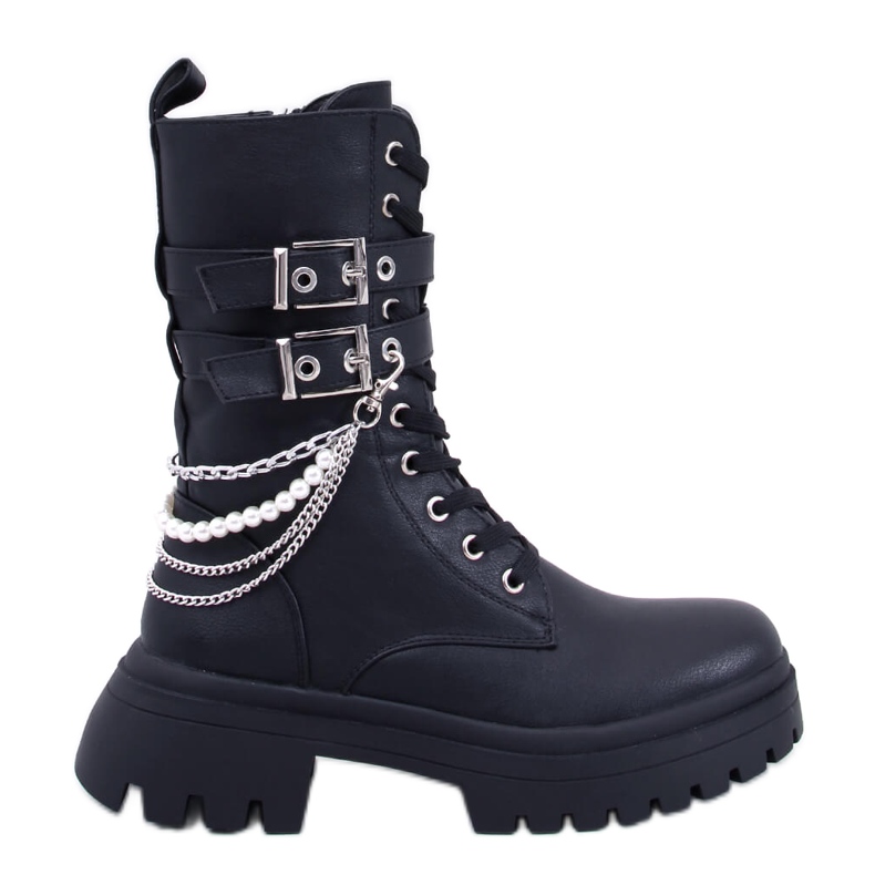 Glance Stivali bovver neri con catene nero
