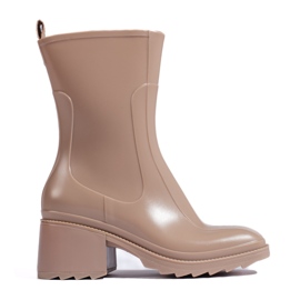 SHELOVET Stivali di gomma color crema con tacco alto e cerniera beige